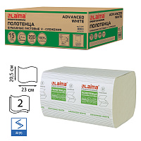 Полотенца бумажные 200 шт., LAIMA (H3) ADVANCED WHITE, 2-слойные, белые, КОМПЛЕКТ 15 пачек, 23х20,5, V-сложение, 111341 фото Полотенца бумажные 200 шт., LAIMA (H3) ADVANCED WHITE, 2-слойные, белые, КОМПЛЕКТ 15 пачек, 23х20,5, V-сложение, 111341