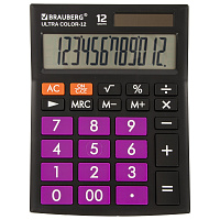 Калькулятор настольный BRAUBERG ULTRA COLOR-12-BKPR (192x143 мм), 12 разрядов, двойное питание, ЧЕРНО-ФИОЛЕТОВЫЙ, 250501 фото Калькулятор настольный BRAUBERG ULTRA COLOR-12-BKPR (192x143 мм), 12 разрядов, двойное питание, ЧЕРНО-ФИОЛЕТОВЫЙ, 250501