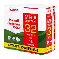 Бумага туалетная "МЯГКИЙ РУЛОНЧИК ЛЮКС" белая, 100% целлюлоза, спайка 32 рулона по 45 метров, 1-слойная, LAIMA, 114736 фото Бумага туалетная "МЯГКИЙ РУЛОНЧИК ЛЮКС" белая, 100% целлюлоза, спайка 32 рулона по 45 метров, 1-слойная, LAIMA, 114736