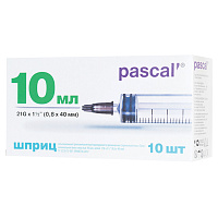 Шприц 3-х компонентный PASCAL, 10 мл, КОМПЛЕКТ 10 шт., в коробке, игла 0,8х40 - 21G, 120508 фото Шприц 3-х компонентный PASCAL, 10 мл, КОМПЛЕКТ 10 шт., в коробке, игла 0,8х40 - 21G, 120508