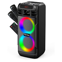 Колонка портативная Smartbuy MEGA BOOM II, 50Вт, Bluetooth, MP3, FM-радио, micro SD, 2 микрофона, пульт, подстветка, черный фото Колонка портативная Smartbuy MEGA BOOM II, 50Вт, Bluetooth, MP3, FM-радио, micro SD, 2 микрофона, пульт, подстветка, черный