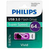 Флеш-диск 64 GB PHILIPS VIVID, разъем USB 3.0, фиолетовый, FM64FD00B/97 фото Флеш-диск 64 GB PHILIPS VIVID, разъем USB 3.0, фиолетовый, FM64FD00B/97