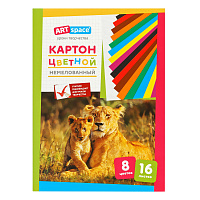 Картон цветной А4, ArtSpace, 16л., 8цв., немелованный, в папке фото Картон цветной А4, ArtSpace, 16л., 8цв., немелованный, в папке