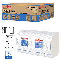 Полотенца бумажные 200 шт., LAIMA (H3) UNIVERSAL WHITE, 1-слойные, белые, КОМПЛЕКТ 15 пачек, 23x20,5, V-сложение, 111342 фото Полотенца бумажные 200 шт., LAIMA (H3) UNIVERSAL WHITE, 1-слойные, белые, КОМПЛЕКТ 15 пачек, 23x20,5, V-сложение, 111342