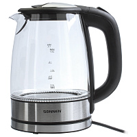 Чайник SONNEN KT-1788, 1,7 л, 2200 Вт, закрытый нагревательный элемент, стекло, черный, подсветка, 454349 фото Чайник SONNEN KT-1788, 1,7 л, 2200 Вт, закрытый нагревательный элемент, стекло, черный, подсветка, 454349