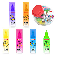 Текстовыделитель мини с принтами BRAUBERG "NEON", АССОРТИ В ПЛАСТИКОВОЙ БАНКЕ, 1-5 мм, 152535