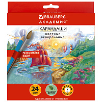 Карандаши цветные акварельные BRAUBERG "АКАДЕМИЯ", 24 цвета, шестигранные, грифель 3 мм, натуральное дерево, 181400 фото Карандаши цветные акварельные BRAUBERG "АКАДЕМИЯ", 24 цвета, шестигранные, грифель 3 мм, натуральное дерево, 181400