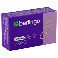 Скрепки 28мм, Berlingo, 100шт., золотистые, карт. упаковка фото Скрепки 28мм, Berlingo, 100шт., золотистые, карт. упаковка
