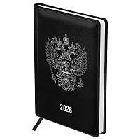Ежедневник датированный 2026г., А5, 176л., твердый переплет, кожзам, BG "Орел", черный фото Ежедневник датированный 2026г., А5, 176л., твердый переплет, кожзам, BG "Орел", черный