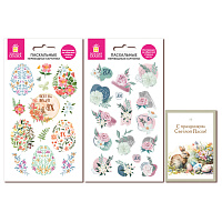 Переводные картинки для яиц, НАБОР 2 листа 20x11 см "Весенние", открытка, ЗОЛОТАЯ СКАЗКА, 592651