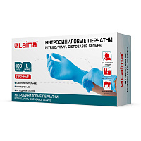 Перчатки одноразовые нитровиниловые голубые, 50 пар (100 штук), размер L (большие), LAIMA, 608058