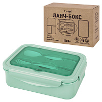Ланч-бокс контейнер 2 секции 3+1 отделение, 1,4 л, ложка, вилка, 7х21х14 см, мятный, JOYLUX, 609347 фото Ланч-бокс контейнер 2 секции 3+1 отделение, 1,4 л, ложка, вилка, 7х21х14 см, мятный, JOYLUX, 609347