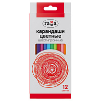 Карандаши цветные Гамма, 12цв., шестигранные, заточен., картон. упаковка, европодвес фото Карандаши цветные Гамма, 12цв., шестигранные, заточен., картон. упаковка, европодвес