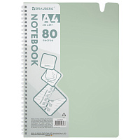 Тетрадь обложка пластик, А4 80 л., гребень мягкий, вырубка для ручки, клетка, BRAUBERG, светло-зеленый, 405373