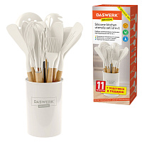 Набор силиконовых кухонных принадлежностей с деревянными ручками 12 в 1, молочный, DASWERK (ДАСВЕРК), 608193