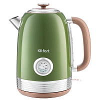 Чайник KITFORT КТ-6110, 1,7 л, 2200 Вт, закрытый нагревательный элемент, сталь, зеленый/бежевый фото Чайник KITFORT КТ-6110, 1,7 л, 2200 Вт, закрытый нагревательный элемент, сталь, зеленый/бежевый