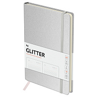 Ежедневник недатированный, А5, 136л., твердый переплет, диз. картон, BG "Glitter. White", белый, на резинке, карман фото Ежедневник недатированный, А5, 136л., твердый переплет, диз. картон, BG "Glitter. White", белый, на резинке, карман