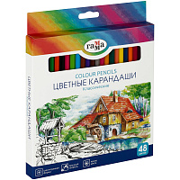 Карандаши цветные Гамма "Классические", 48цв., заточен., картон. упак., европодвес фото Карандаши цветные Гамма "Классические", 48цв., заточен., картон. упак., европодвес