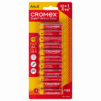 Батарейки солевые "пальчиковые" КОМПЛЕКТ 10+1 шт., CROMEX Super Heavy Duty, AA (R6,15A), блистер, 456256 фото Батарейки солевые "пальчиковые" КОМПЛЕКТ 10+1 шт., CROMEX Super Heavy Duty, AA (R6,15A), блистер, 456256