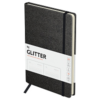 Ежедневник недатированный, А5, 136л., твердый переплет, диз. картон, BG "Glitter. Black", черный, на резинке, карман фото Ежедневник недатированный, А5, 136л., твердый переплет, диз. картон, BG "Glitter. Black", черный, на резинке, карман