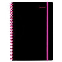 Тетрадь обложка пластик, А4 80 л., спираль пластик, резинка, клетка, BRAUBERG, черный/розовый, 405380