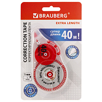 Корректирующая лента BRAUBERG EXTRA LENGTH, 5 мм х 40 м, механизм перемотки, корпус прозрачный, блистер, 272502 фото Корректирующая лента BRAUBERG EXTRA LENGTH, 5 мм х 40 м, механизм перемотки, корпус прозрачный, блистер, 272502