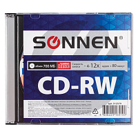 Диск CD-RW SONNEN, 700 Mb, 4-12x, Slim Case (1 штука), 512579 фото Диск CD-RW SONNEN, 700 Mb, 4-12x, Slim Case (1 штука), 512579