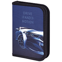 Пенал BRAUBERG с наполнением, 1 отделение, 1 откидная планка, 24 предмета, 21х14 см, "Sport car", 271527