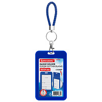 Бейдж вертикальный (85х54 мм), петля с карабином, СЛАЙДЕР, синий, BRAUBERG EXTRA, 238836