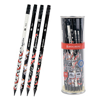 Карандаш чернографитный с принтом BRAUBERG "FISH KOI", 1 шт., HB, с ластиком, корпус ассорти, 182027