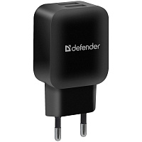 Зарядное устройство сетевое Defender EPA-13, 2*USB, 2.1А output, пакет, черный фото Зарядное устройство сетевое Defender EPA-13, 2*USB, 2.1А output, пакет, черный