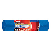 Мешки для мусора 160 л, синие, в рулоне 10 шт., ПВД, 21 мкм, 120х87 см, PACLAN "Big&Strong", 402001