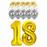 Шары воздушные НАБОР ДЛЯ ДЕКОРА "18 лет", 17 шаров, золото/серебро, BRAUBERG, 591900 фото Шары воздушные НАБОР ДЛЯ ДЕКОРА "18 лет", 17 шаров, золото/серебро, BRAUBERG, 591900