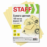 Бумага цветная STAFF, А4, 80 г/м2, 100 л., пастель, желтая, для офиса и дома, 115356 фото Бумага цветная STAFF, А4, 80 г/м2, 100 л., пастель, желтая, для офиса и дома, 115356