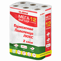 Полотенца бумажные 2-слойные, MegaPack (12 рулонов по 15 метров), LAIMA LUXE, 100% целлюлоза, 5087442 фото Полотенца бумажные 2-слойные, MegaPack (12 рулонов по 15 метров), LAIMA LUXE, 100% целлюлоза, 5087442