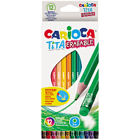 Карандаши цветные стираемые с резинкой CARIOCA "Erasable", 12 цветов, шестигранные, грифель 3 мм, 42897 фото Карандаши цветные стираемые с резинкой CARIOCA "Erasable", 12 цветов, шестигранные, грифель 3 мм, 42897