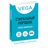 Порошок стиральный Vega, Лотос Универсал, 400г, картонная коробка фото Порошок стиральный Vega, Лотос Универсал, 400г, картонная коробка