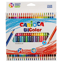 Карандаши двусторонние CARIOCA "Bi-color", 24 штуки, 48 цветов, трехгранные, грифель 3 мм, натуральное дерево, 43031 фото Карандаши двусторонние CARIOCA "Bi-color", 24 штуки, 48 цветов, трехгранные, грифель 3 мм, натуральное дерево, 43031