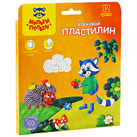 Пластилин Мульти-Пульти "Енот в лесу", 12 цветов, 180г, восковой, со стеком, картон, европодвес фото Пластилин Мульти-Пульти "Енот в лесу", 12 цветов, 180г, восковой, со стеком, картон, европодвес