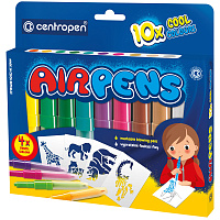 Фломастеры воздушные Centropen "AirPens Cool", 10цв.+4 трафарета, картон. упаковка фото Фломастеры воздушные Centropen "AirPens Cool", 10цв.+4 трафарета, картон. упаковка