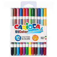 Фломастеры Carioca "Bi-Color" 24цв. 12шт., двухцветные, смываемые, блистер фото Фломастеры Carioca "Bi-Color" 24цв. 12шт., двухцветные, смываемые, блистер