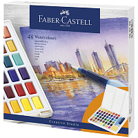 Акварель художественная Faber-Castell "Watercolours", 48цв., кюветы, + кисть "Water Brush"+ съемная палитра, пластиковая упаковка фото Акварель художественная Faber-Castell "Watercolours", 48цв., кюветы, + кисть "Water Brush"+ съемная палитра, пластиковая упаковка