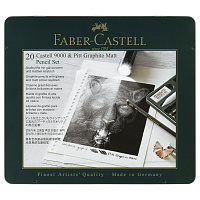 Набор карандашей ч/г Faber-Castell "Pitt Graphite Matt" и "Castell 9000", 20 предметов, заточен., метал. кор. фото Набор карандашей ч/г Faber-Castell "Pitt Graphite Matt" и "Castell 9000", 20 предметов, заточен., метал. кор.