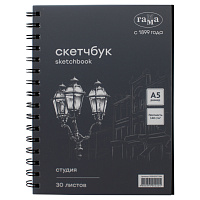 Альбом для графики, 30л., А5, на спирали Гамма "Студия", черный, 140г/м2 фото Альбом для графики, 30л., А5, на спирали Гамма "Студия", черный, 140г/м2