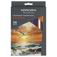 Карандаши акварельные Красин "Айвазовский", 36цв., трехгран., заточен., картон, европодвес фото Карандаши акварельные Красин "Айвазовский", 36цв., трехгран., заточен., картон, европодвес