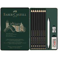 Набор карандашей ч/г матовых Faber-Castell "Pitt Graphite Matt" HB, 2B, 4B, 6B, 8B, 10B, 12B, 14B, заточ, ластик, метал.точилка, растушевка, метал.кор фото Набор карандашей ч/г матовых Faber-Castell "Pitt Graphite Matt" HB, 2B, 4B, 6B, 8B, 10B, 12B, 14B, заточ, ластик, метал.точилка, растушевка, метал.кор