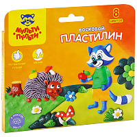 Пластилин Мульти-Пульти "Енот в лесу", 08 цветов, 120г, восковой, со стеком, картон, европодвес фото Пластилин Мульти-Пульти "Енот в лесу", 08 цветов, 120г, восковой, со стеком, картон, европодвес