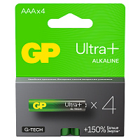 Батарейка GP Ultra Plus G-Tech AAA (LR03) 24AUP алкалиновая, BC4 фото Батарейка GP Ultra Plus G-Tech AAA (LR03) 24AUP алкалиновая, BC4