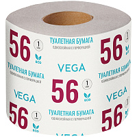 Бумага туалетная Vega, 1-слойная, 56м/рул., на втулке, с перф., серая фото Бумага туалетная Vega, 1-слойная, 56м/рул., на втулке, с перф., серая