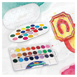 Акварель JOVI, 22 цвета, большие кюветы, с кистью, пластик фото Акварель JOVI, 22 цвета, большие кюветы, с кистью, пластик